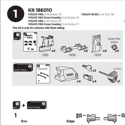 Technical diagram of a Volvo vehicle kit with parts and specifications.