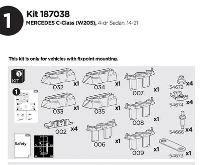 Technical diagram of a Mercedes C-Class vehicle kit with component illustrations and text.