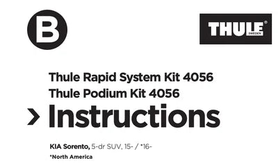Instructions for Thule Rapid System Kit 4056 and Thule Podium Kit 4056 on a white background