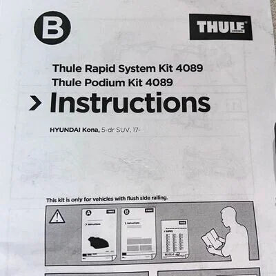 Thule Rapid System Kit and Podium Kit instructions for Hyundai Kona on a white background
