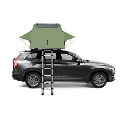 Thule Tepui Explorer Autana Roof Tent set up on black car with ladder