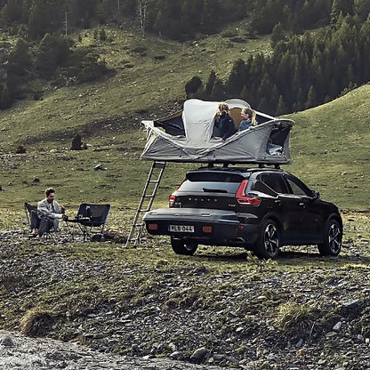 SUV with rooftop tent and Thule Arcos hitch-mounted cargo box – extra storage for camping and overlanding adventures