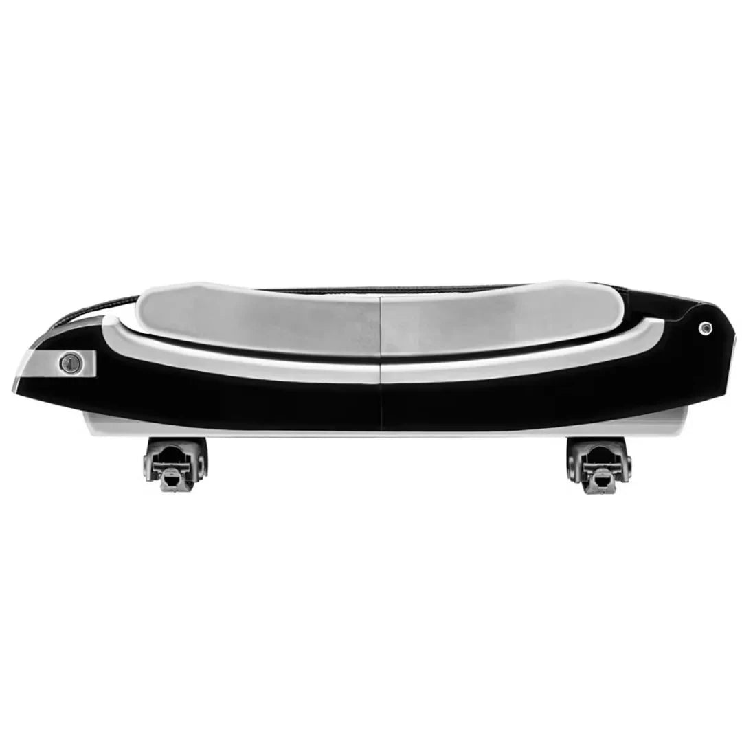 Side profile of Thule surfboard carrier cradle with mounting brackets and padding