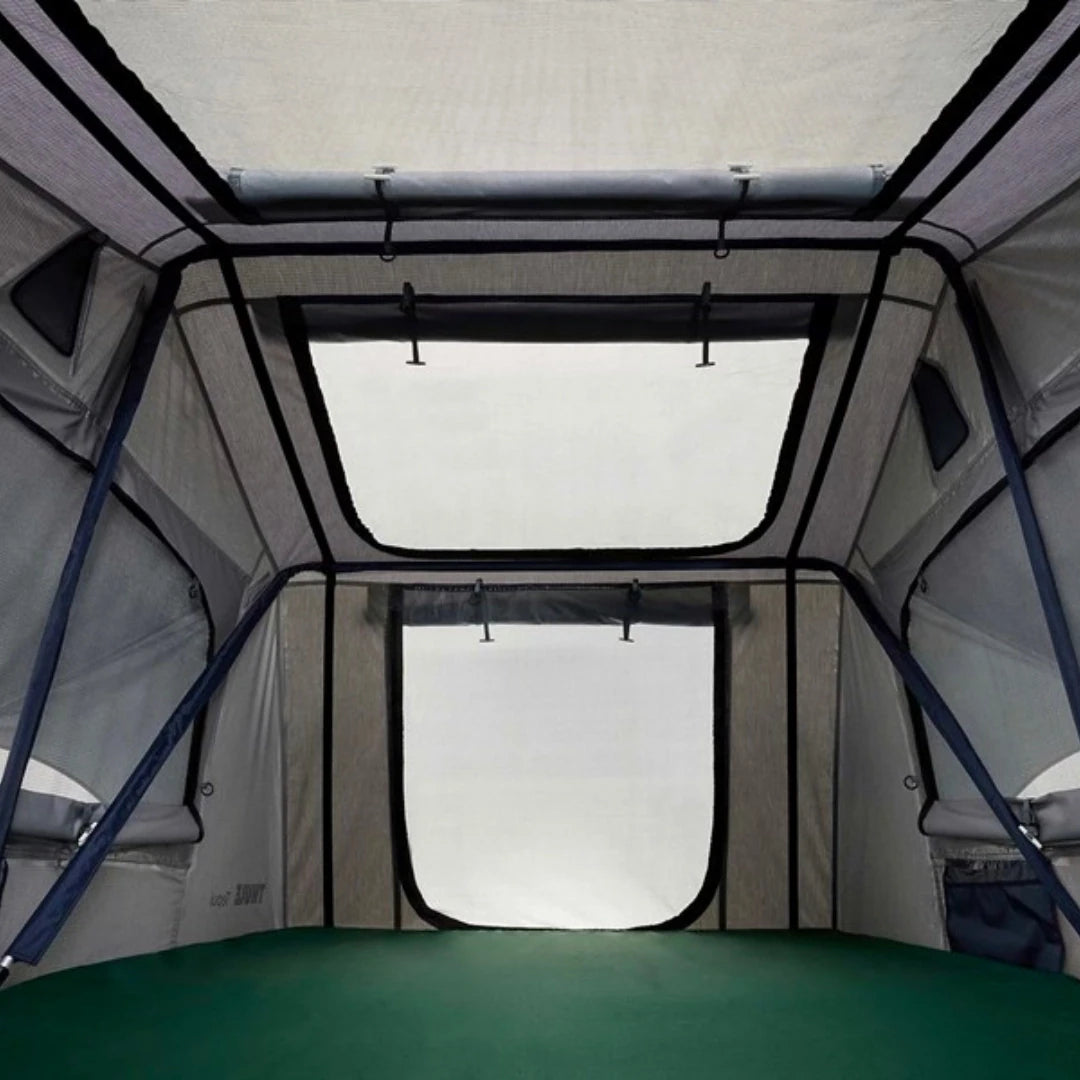Interior view of rooftop tent looking outward