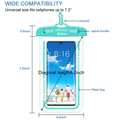 AO water-resistant pouch demonstrating wide compatibility with dimensions and universal fit for up to 7.2-inch phones
