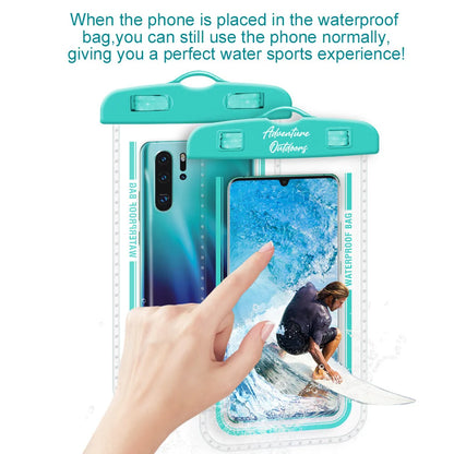Hand using touch screen through clear AO waterproof pouch showing phone operation while sealed


