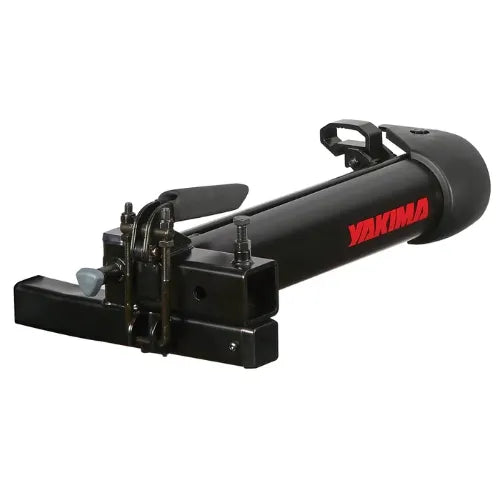 Black metal hitch receiver with Yakima branding on a white background