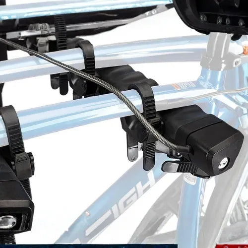 Close-up of a bike rack system on a bicycle with a white background