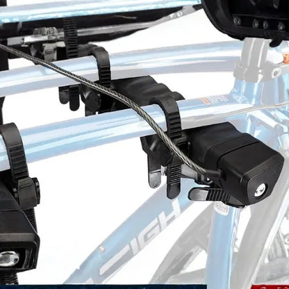 Close-up of a bike rack system on a bicycle with a white background