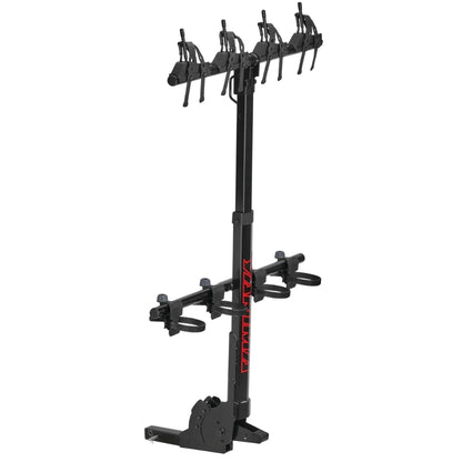 Black bike rack with multiple hooks on a white background