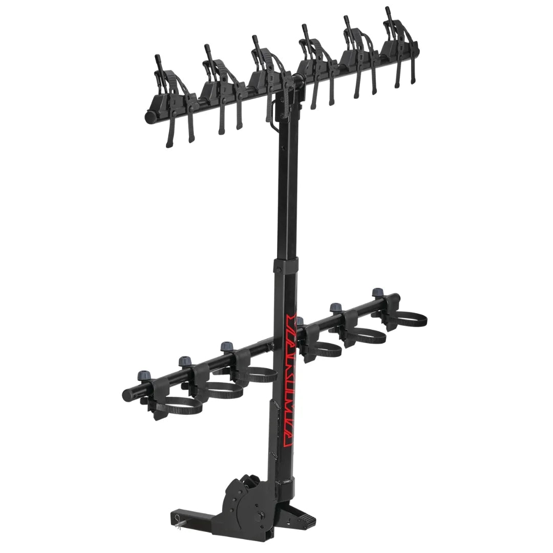 black yakima vertical hitch bike rack on white background
