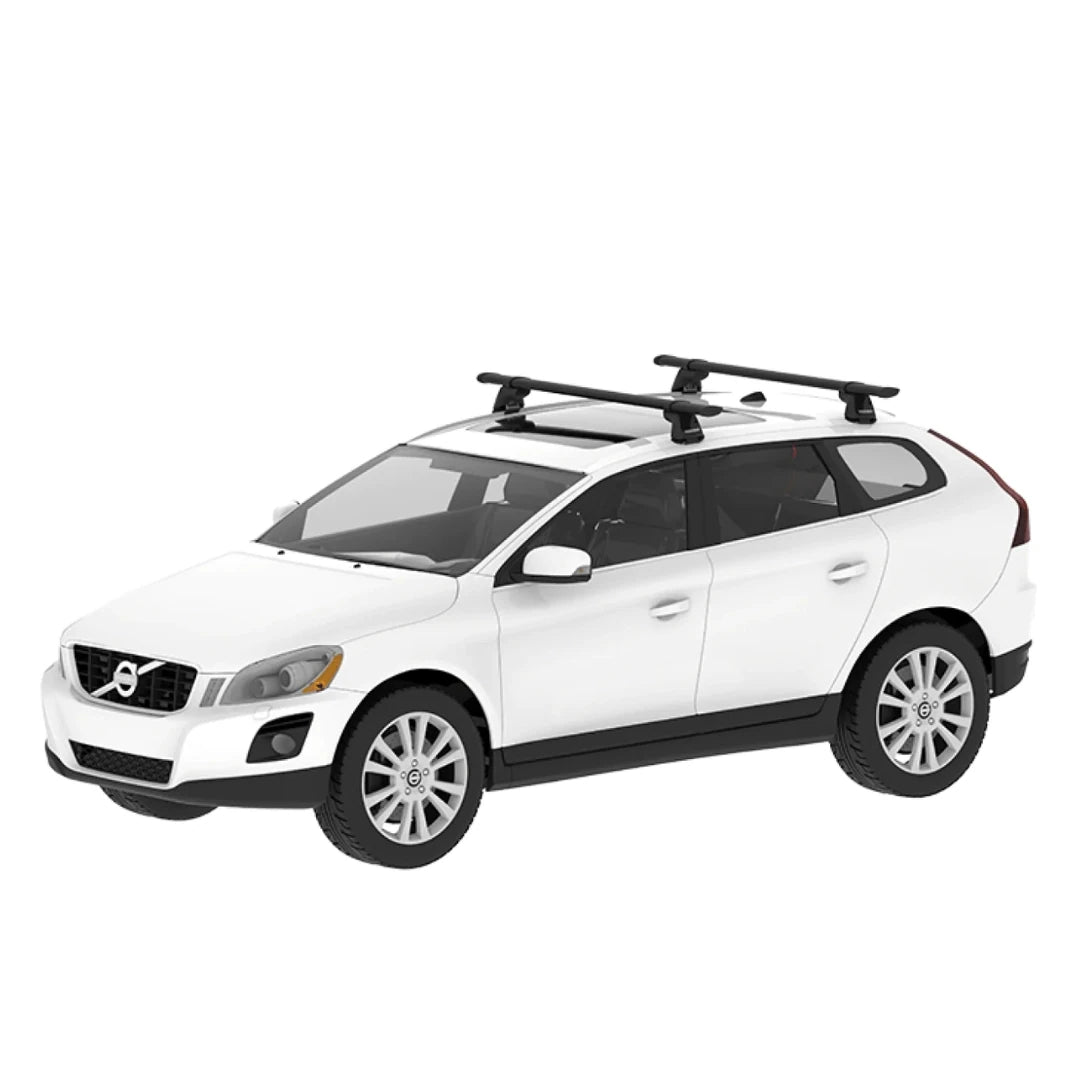 Yakima RidgeLine Towers installed on white nissan