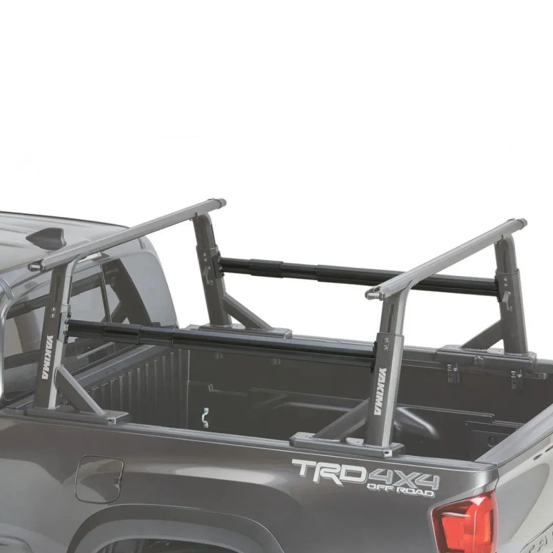 Truck bed rack on a gray truck with 'TRD 4X4 Off Road' branding.