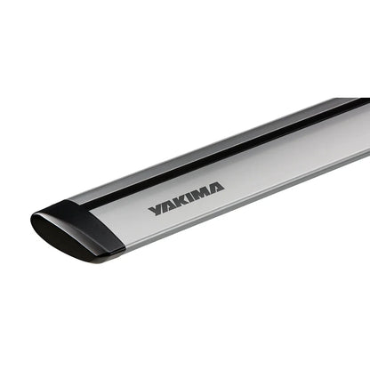 silver Yakima roof rack bar on a white background
