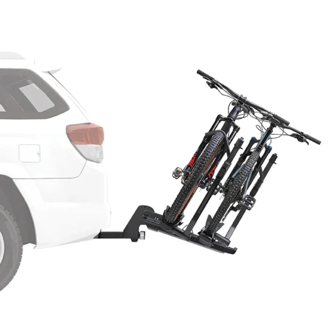 Yakima StageTwo with two bikes, flipped backwards