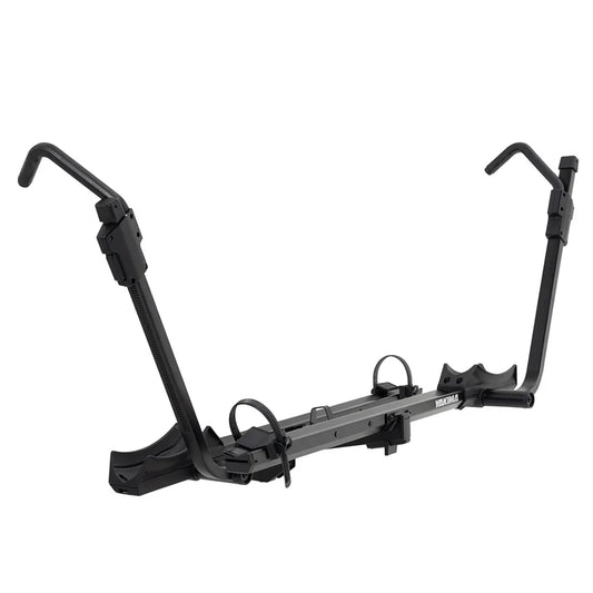 Black hitch bike rack on a white background