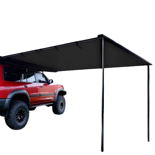 AeroShade AO Hardshell LED Rooftop Awning extended from red off-road SUV