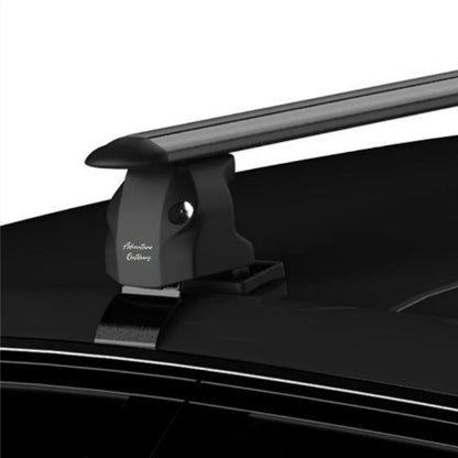 AetherBars AO universal roof rack system mounted on bare roof with adjustable base and low-noise crossbar