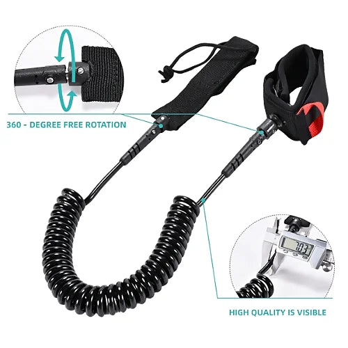 AO Sunny stand up paddleboard coiled safety leash with padded ankle cuff and 360 degree swivel for unrestricted movement