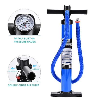 AO Sunny inflatable paddleboard dual action hand pump with built in pressure gauge for fast inflation and deflation
