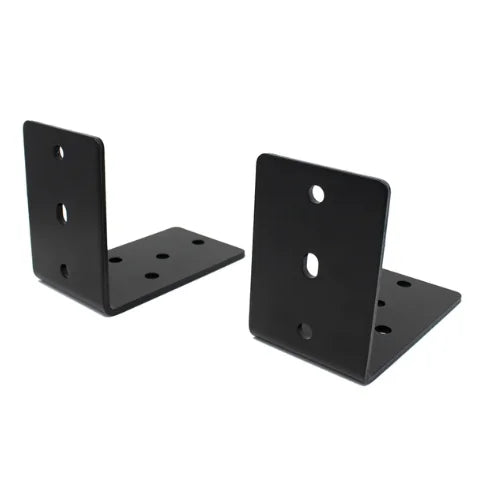 Pair of low-profile awning t-slot brackets showing adjustable mounting positions for roof rack crossbars and platforms