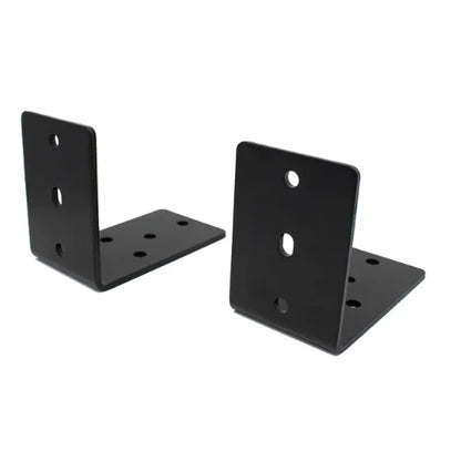 Pair of low-profile awning t-slot brackets showing adjustable mounting positions for roof rack crossbars and platforms