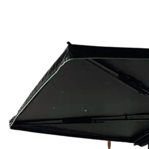 Close-up of BatShade AO 270 rooftop awning canopy edge showing waterproof fabric and reinforced seams