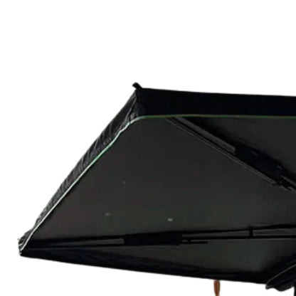 Close-up of BatShade AO 270 rooftop awning canopy edge showing waterproof fabric and reinforced seams