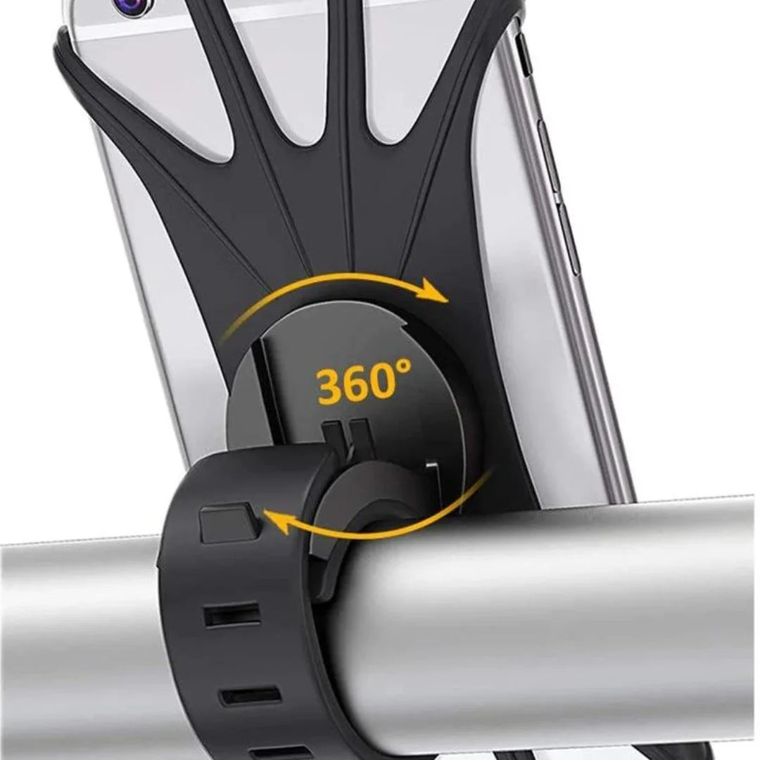 AO phone mount attached to bike handlebar showing 360-degree rotation feature
