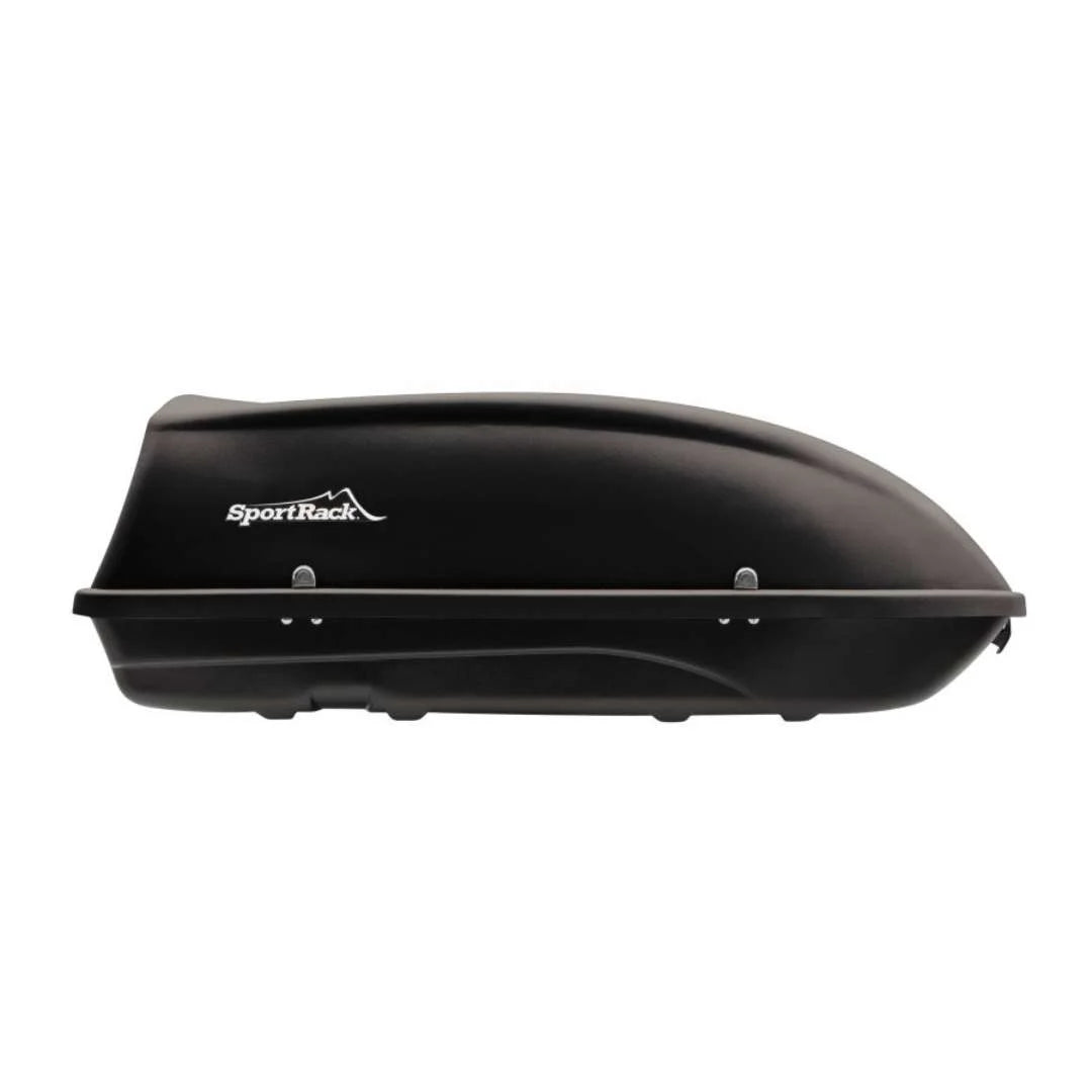 SportRack Skyline XL cargo box in black, side profile view with aerodynamic shape.