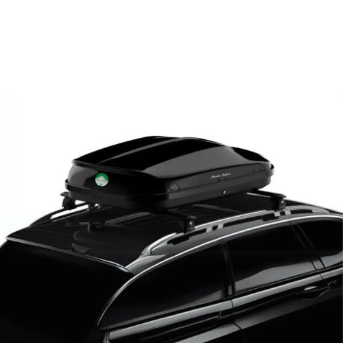 Branch AO cargo box installed on roof rack showing compact rooftop cargo carrier fitment on a small SUV