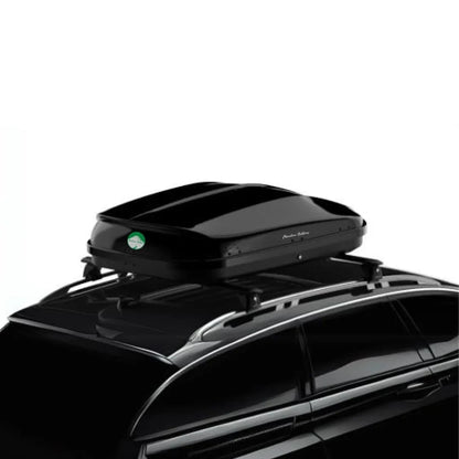 Branch AO cargo box installed on roof rack showing compact rooftop cargo carrier fitment on a small SUV