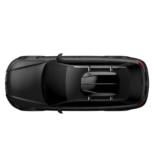 Branch AO cargo box top view on vehicle roof showing compact roof box footprint and centered roof rack mounting position