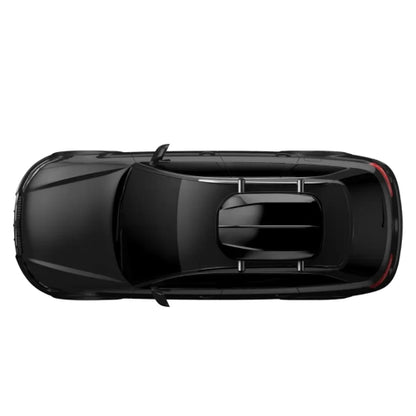 Branch AO cargo box top view on vehicle roof showing compact roof box footprint and centered roof rack mounting position