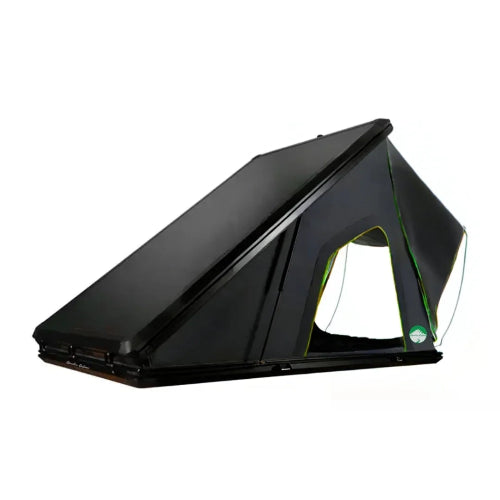 2025 Cocoon AO Clamshell Rooftop Tent open side profile showing triangular hard shell design with rainfly