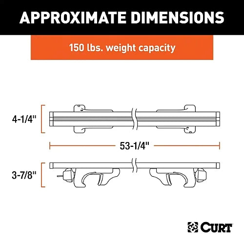 CURT universal roof rack crossbars dimensions diagram showing 53-3/8 inch length and profile measurements