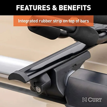 CURT universal roof rack crossbar with integrated rubber top strip to protect cargo and improve grip