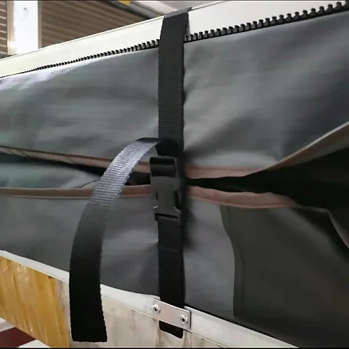 Heavy duty PVC travel cover and buckle straps on Dog House Mesa rooftop tent