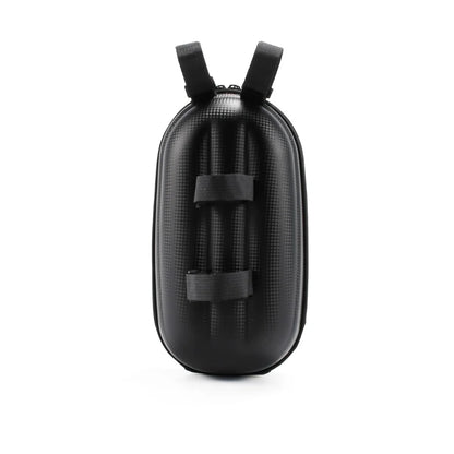 Black hard-shell e-scooter or bike storage bag shown from rear view highlighting attachment straps