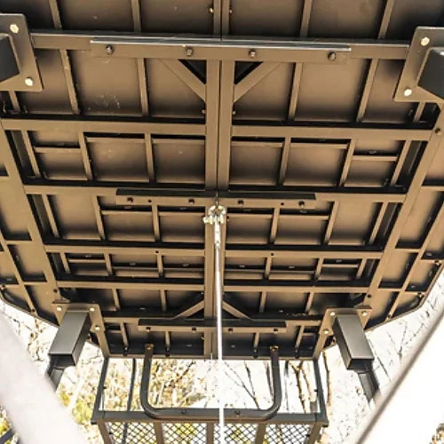 Reinforced steel underframe and cross-braced base of the Elevated Hunting Blind tower