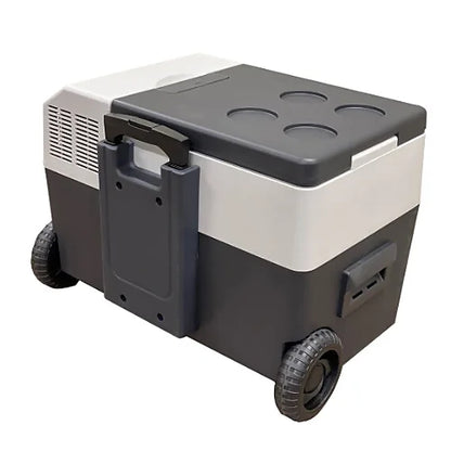 Enthuze Portable 50L fridge freezer with durable wheels and rugged design for outdoor camping