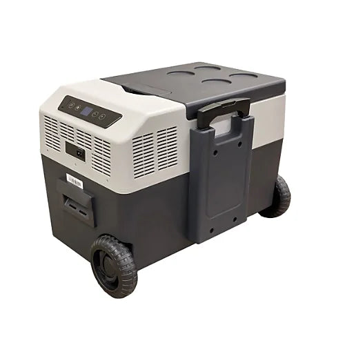 Enthuze Portable Refrigerator 50L with wheels and retractable handle for camping and outdoor use