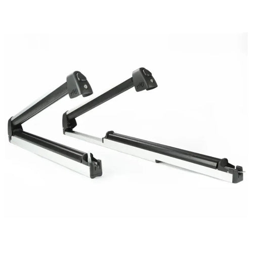 Full-Pull AO Extender ski and snowboard rack with slide-out extender design, locking arms, and crossbar mounting for roof racks