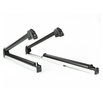 Full-Pull AO Extender ski and snowboard rack with slide-out extender design, locking arms, and crossbar mounting for roof racks