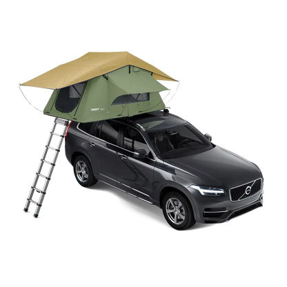 green Thule Tepui Explorer Kukenam Roof Tent set up on car roof

