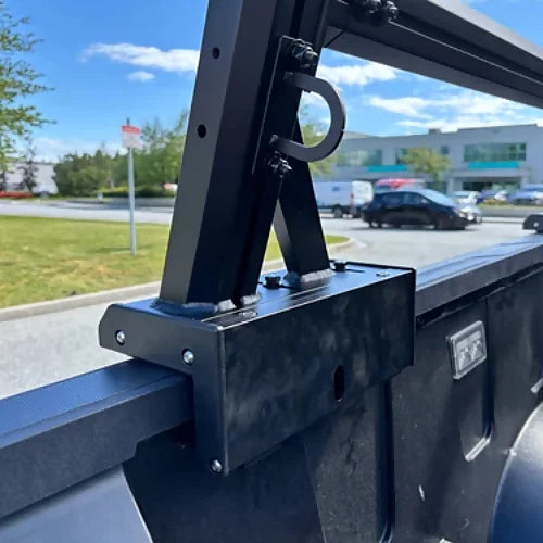 Detail shot of heavy-duty support structure for adjustable bed rack
