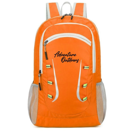 Orange Adventure Outdoors foldable hiking backpack shown front-facing
