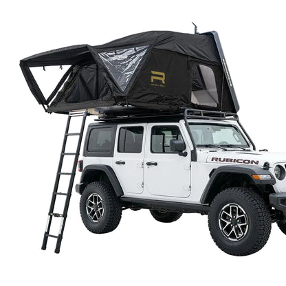 Condor 2 XXL Air hard shell rooftop tent opened on a vehicle with ladder deployed and side awnings extended.