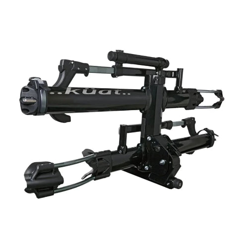 Küat NV 2.0 folding hitch bike rack close-up of locking arms and pivot system