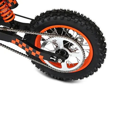 Close-up of rear wheel, tire tread, and chain drive on Kugoo Wish 01